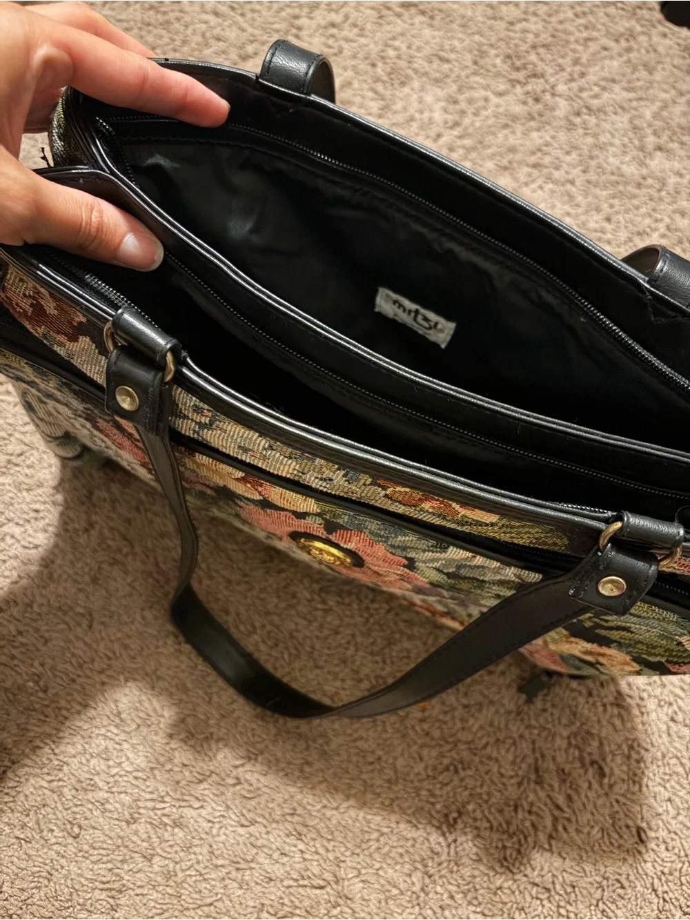 VINTAGE 1990s Mitzi Floral Tapestry Organizer Handbag